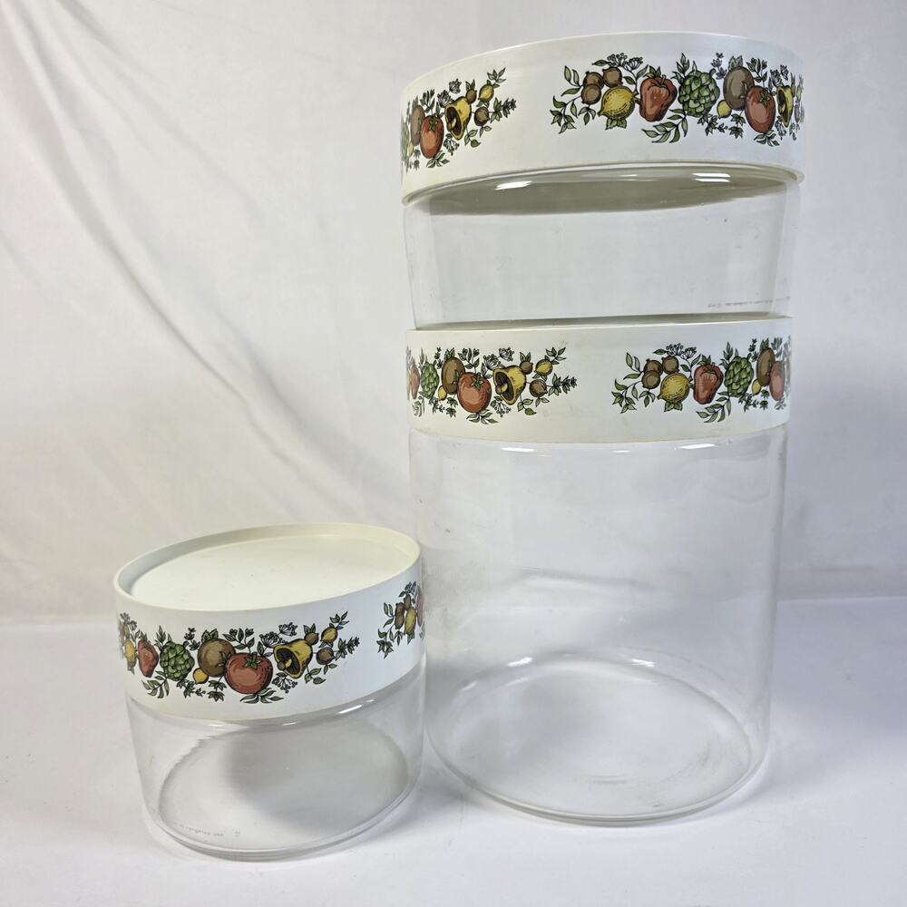 Vintage Pyrex Spice of Life See N Store Canister Set 3 Glass Stackable 1970s